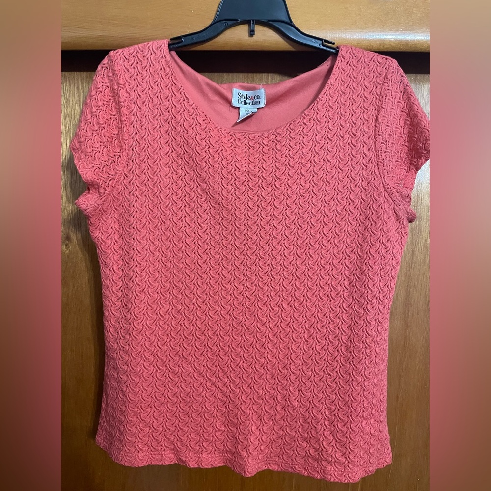 Style & Co. Coral Textured Short Sleeve Top
